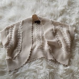 Crop cardigan knit crochet beige oatmeal sweater